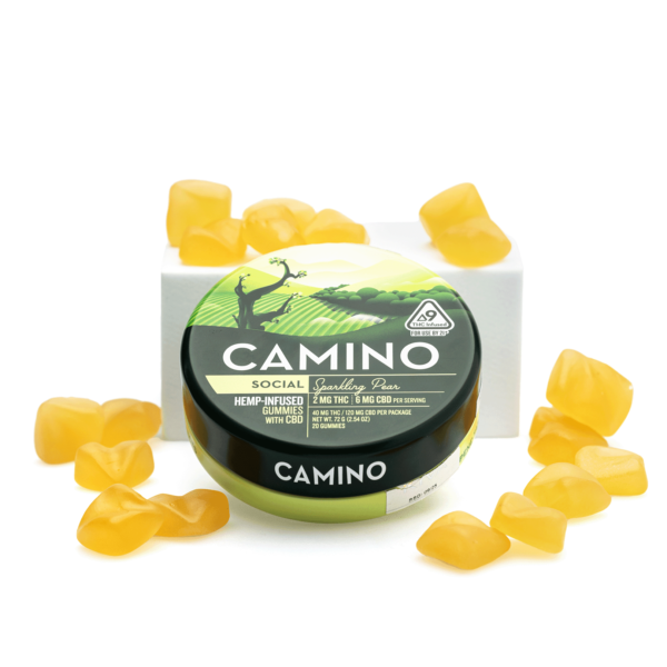 Camino Delta 9 and CBD Social Gummies – Sparkling Pear (40 mg Delta 9 THC + 120 mg CBD Total)